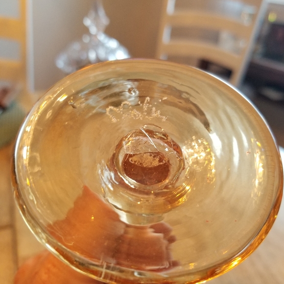 Vintage Slater Studio Art Glass Tall Orange Iridescent Wine Goblet - Picture 10 of 14